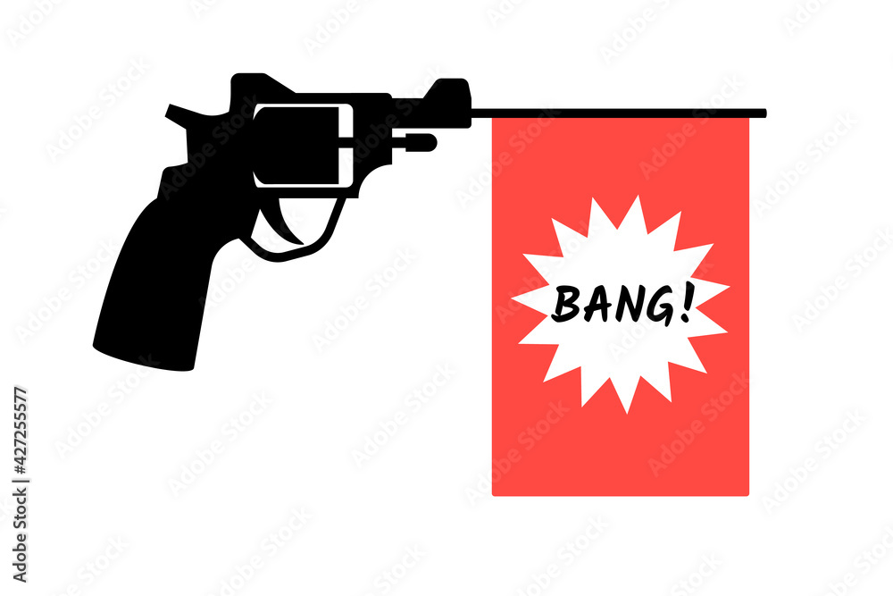 Prop gun with bang flag icon. Clipart image isolated on white