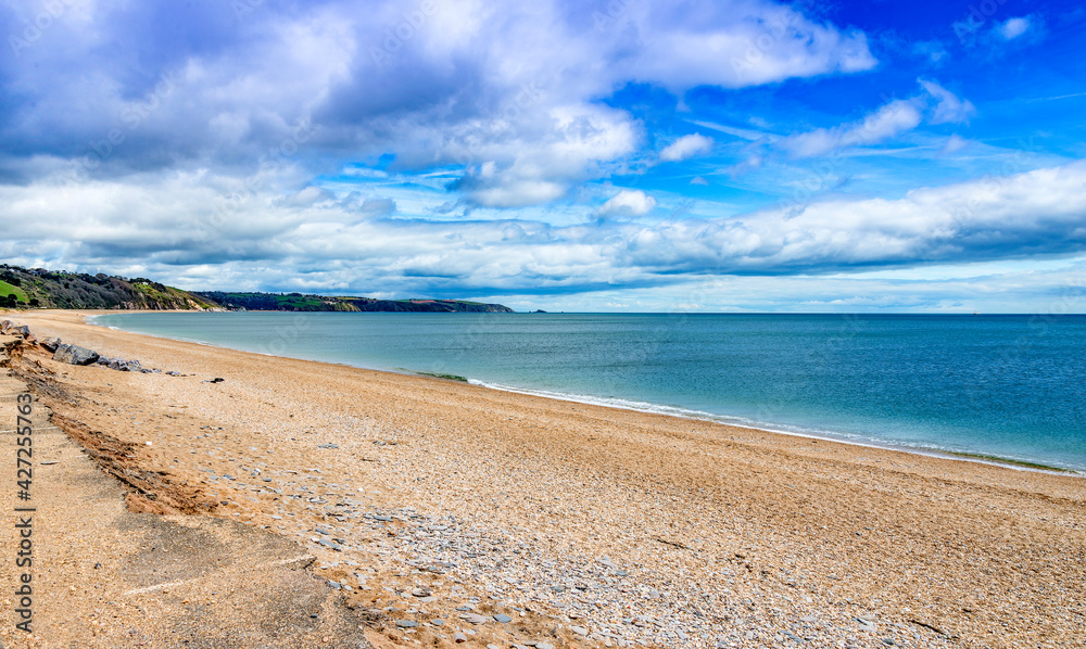 Slapton Sands Beach looking East, near Dartmouth, South Devon, England, UK