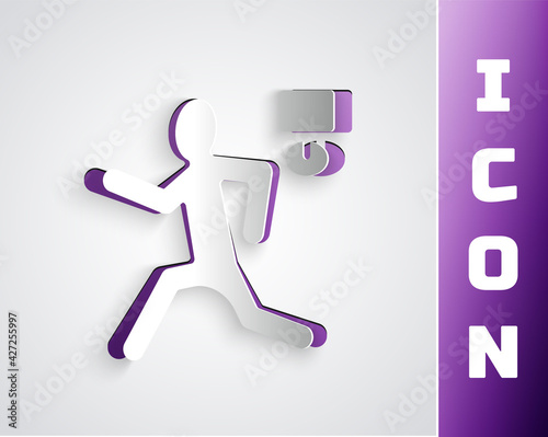 Paper cut Murder icon isolated on grey background. Body, bleeding, corpse, bleeding icon. Concept of crime scene. Paper art style. Vector