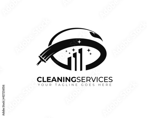 initial letter C G as broom brush trail performing natural ecology cleaning service  