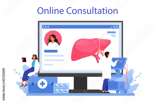 Hepatologist online service or platform. Doctor make liver examination