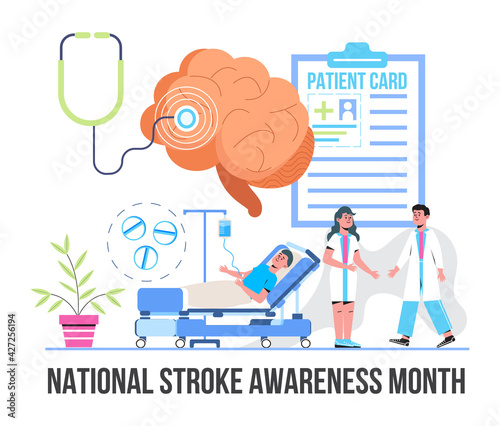National Stroke awareness month concept vector. Medical event is observed in May. Neurology healthcare, dementia, Alzheimer metaphor. Anatomical science of brain and senses