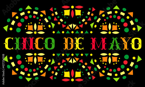Festive card Cinco De Mayo with Mexican embroidery motif.