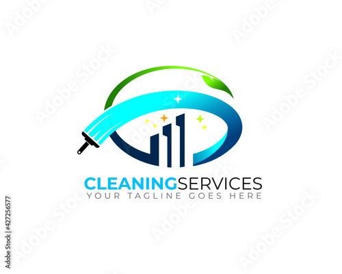 initial letter C G as broom brush trail performing natural ecology cleaning service  