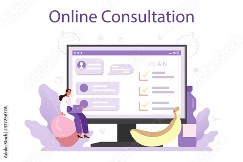 Nutritionist online service or platform. Nutrition therapy with healthy food