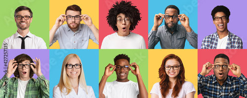 Billede på lærred Men and women expressing different emotions wearing specs