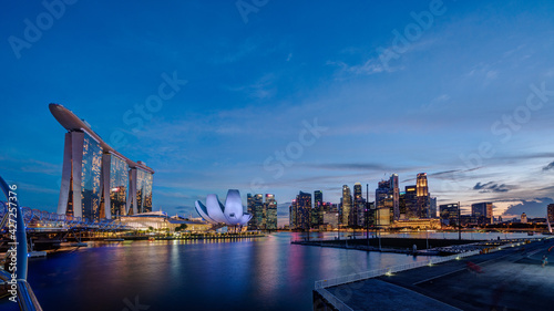 HDR image of Singapore Marina Bay Area at magic hour.	
