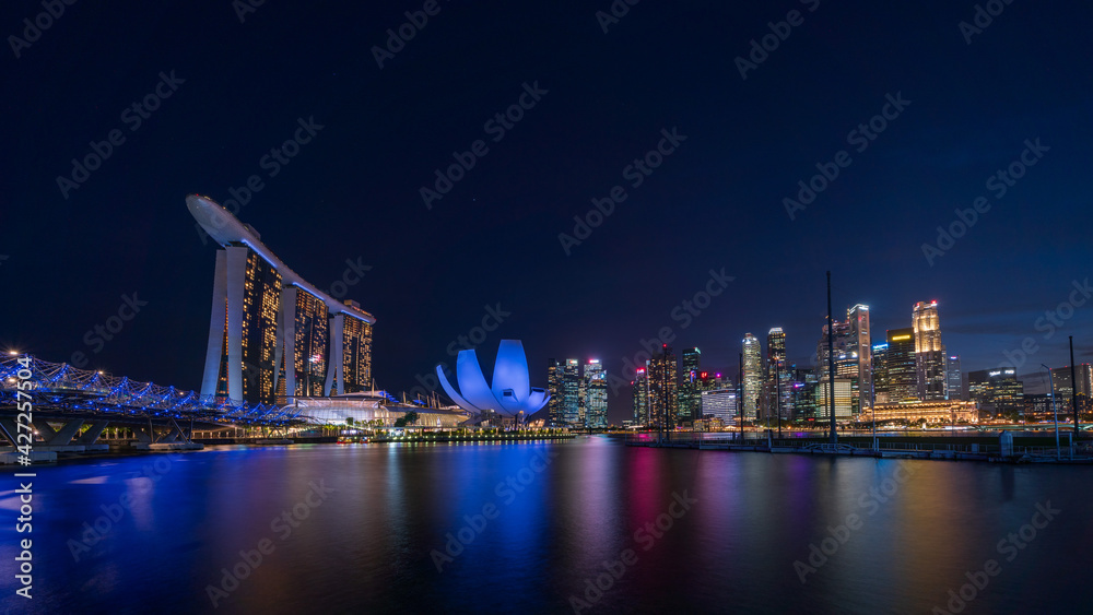 Night view at Singapore Marina Bay Area.