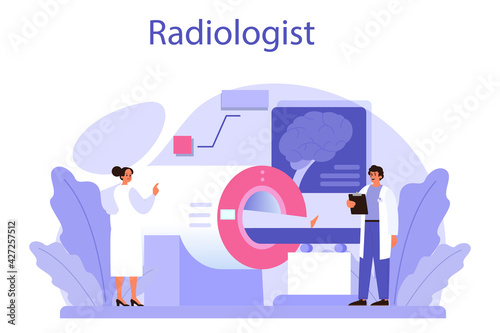 Radiologist concept. Doctor examing X-ray image of human body