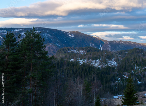View from Brunkeberg, a village in the municipality of Kviteseid in County Vestfold og Telemark, Norway