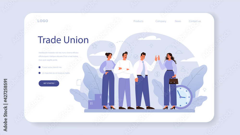 Trade union web banner or landing page. Employees care idea.