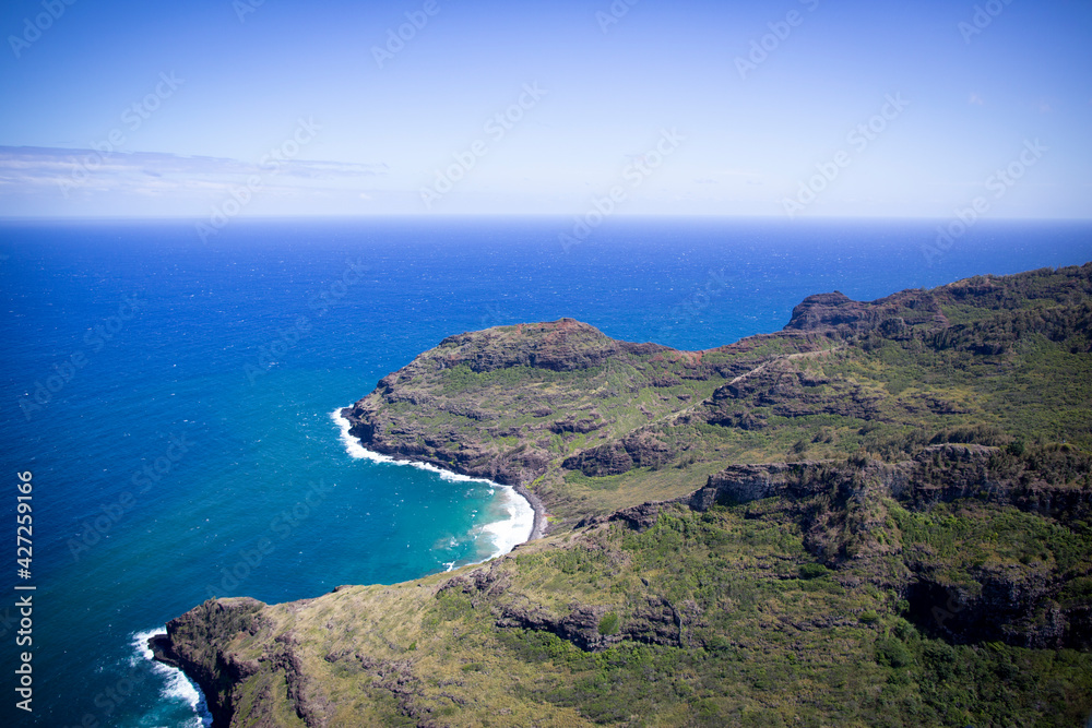Aerial view of Na Pali Coast in Kauai, Hawaii