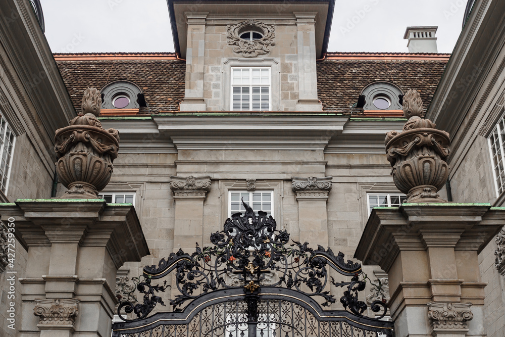 Facade of Zunfthaus zur Meisen in Zurich, Switzerland