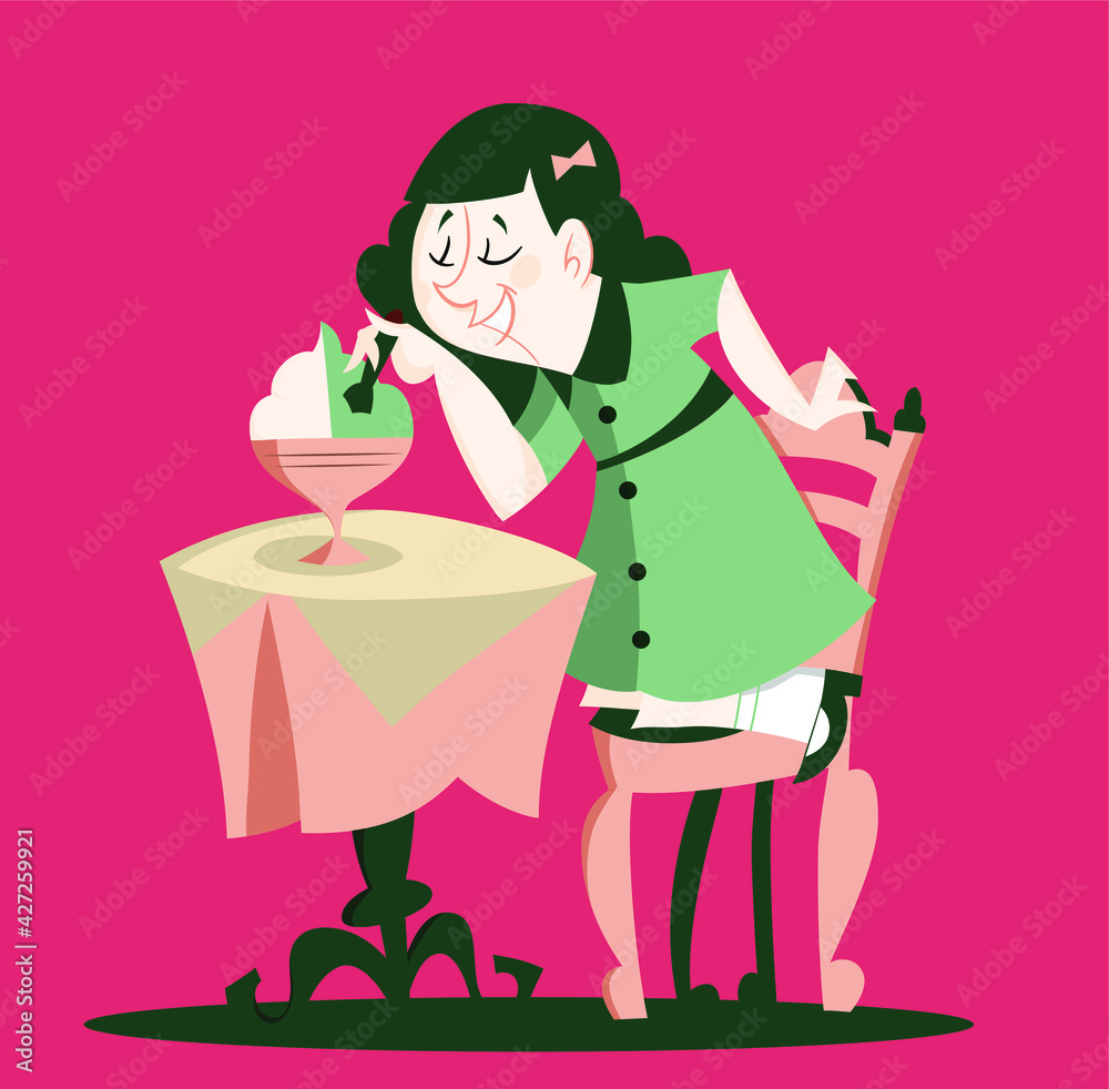 Retro illustration - little girl eating ice cream Retro illustration - little girl eating ice cream