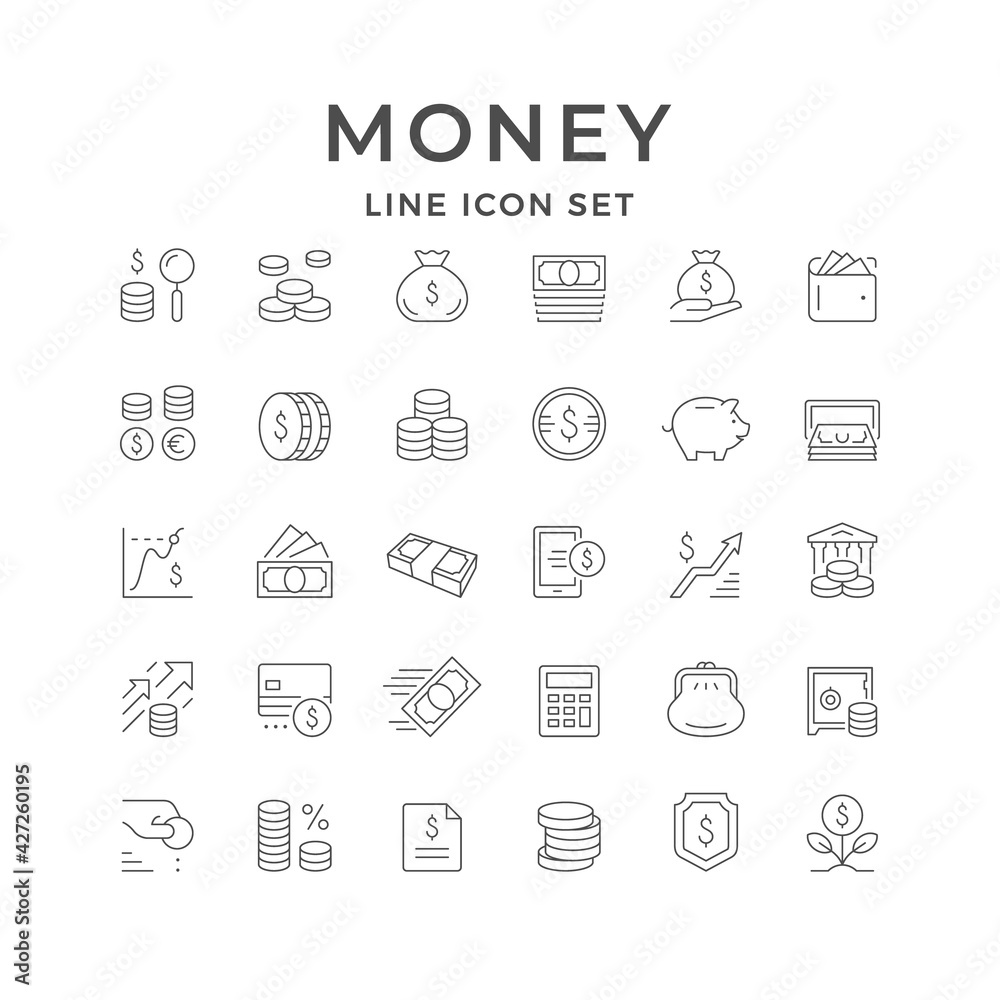 Set line icons of money