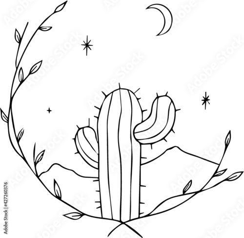 Cactus Tattoo Stencil Vinyl Cut Fine Line