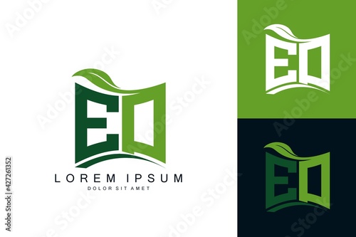 ED logo monogram with green leaf nature organic bio curved shape premium vector design template