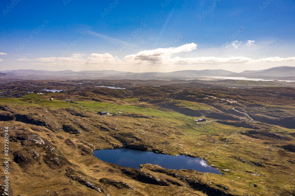 Aerial view of Lough Free at Dunmore Head by Portnoo in County Donegal, Ireland.