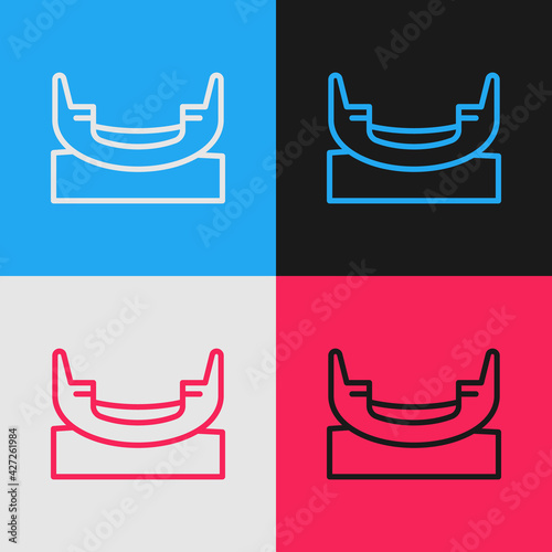 Pop art line Boat swing icon isolated on color background. Childrens entertainment playground. Attraction riding ship, swinging boat. Amusement park. Vector