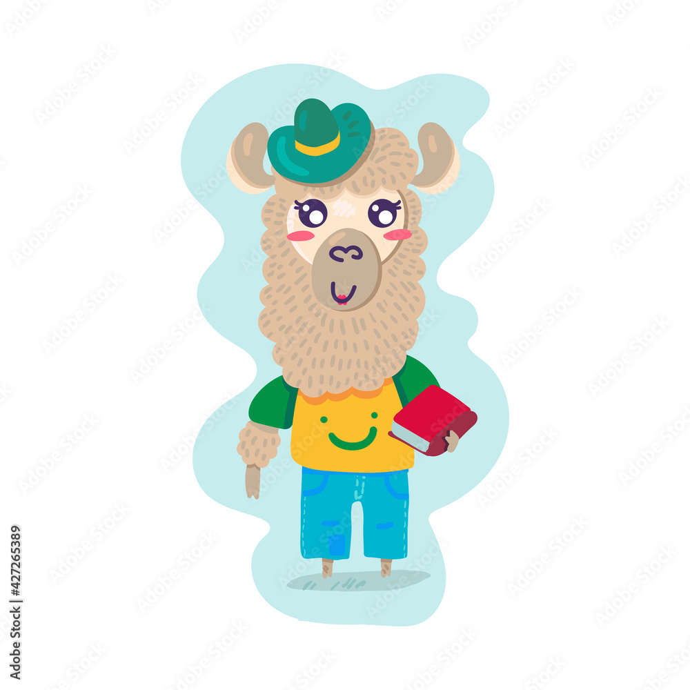 Lama hold education book for learn lesson vector Lama hold education book for learn lesson vector