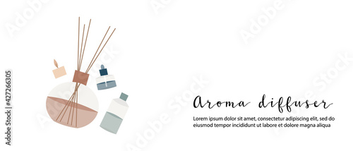 Aromatherapy. Aroma diffuser, essential oil, incense stick. Relaxation, meditation. Vector flat cartoon illustration