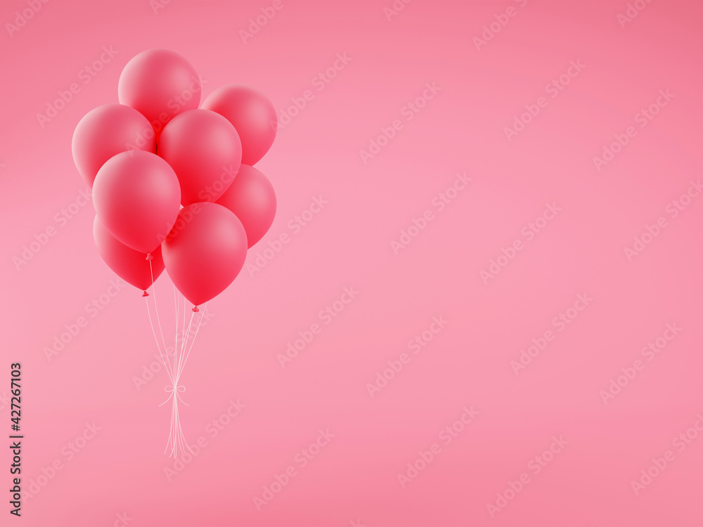 Pink holiday balloons 3d render illustration on background with copy space.