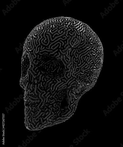 Metal Carved Skull Isolated On Black Background