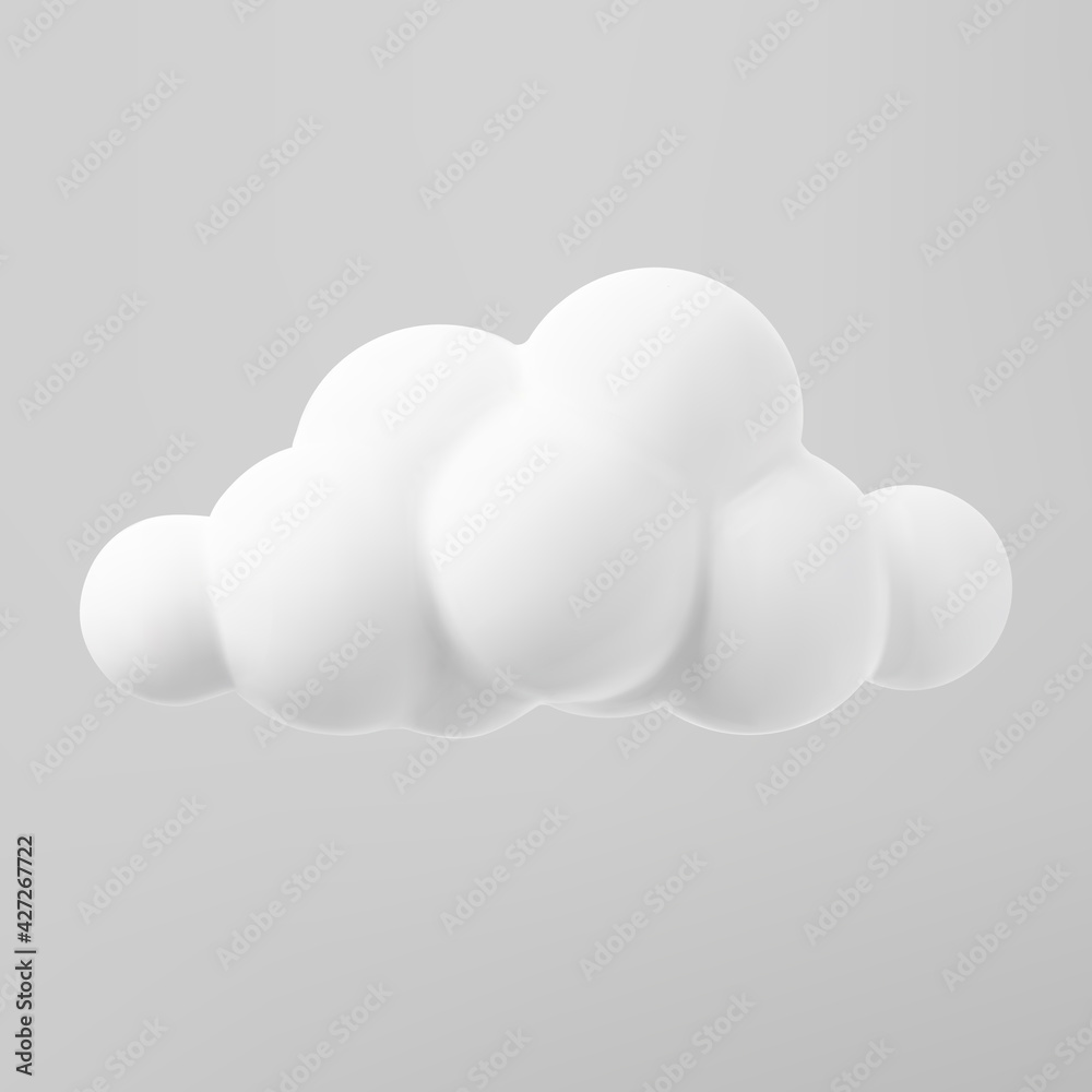 3d render of a cloud mock up isolated on a grey background. Soft round cartoon fluffy cloud icon. 3d geometric shape vector illustration