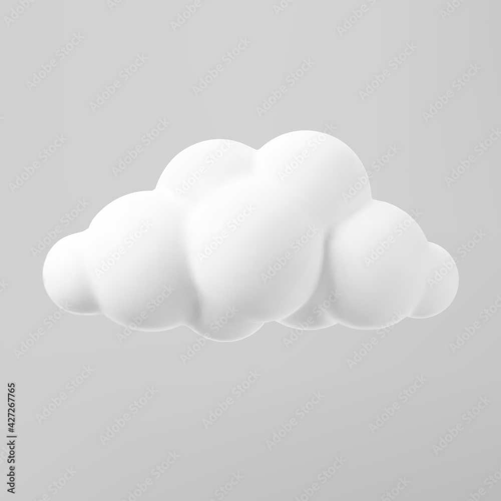 3d render of a cloud mock up isolated on a grey background. Soft round cartoon fluffy cloud icon. 3d geometric shape vector illustration 3d render of a cloud mock up isolated on a grey background. Soft round cartoon fluffy cloud icon. 3d geometric shape vector illustration