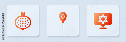 Set Balloon with star of david, Pomegranate and Star David. White square button. Vector