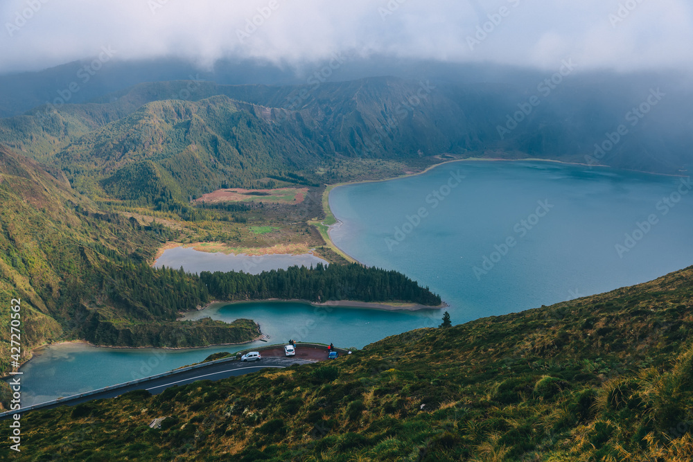Lagoa do Fogo a crater lake in a stratovolcano of the massif in