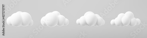 3d render of a clouds set isolated on a grey background. Soft round cartoon fluffy clouds mock up icon. 3d geometric shapes vector illustration © janevasileva