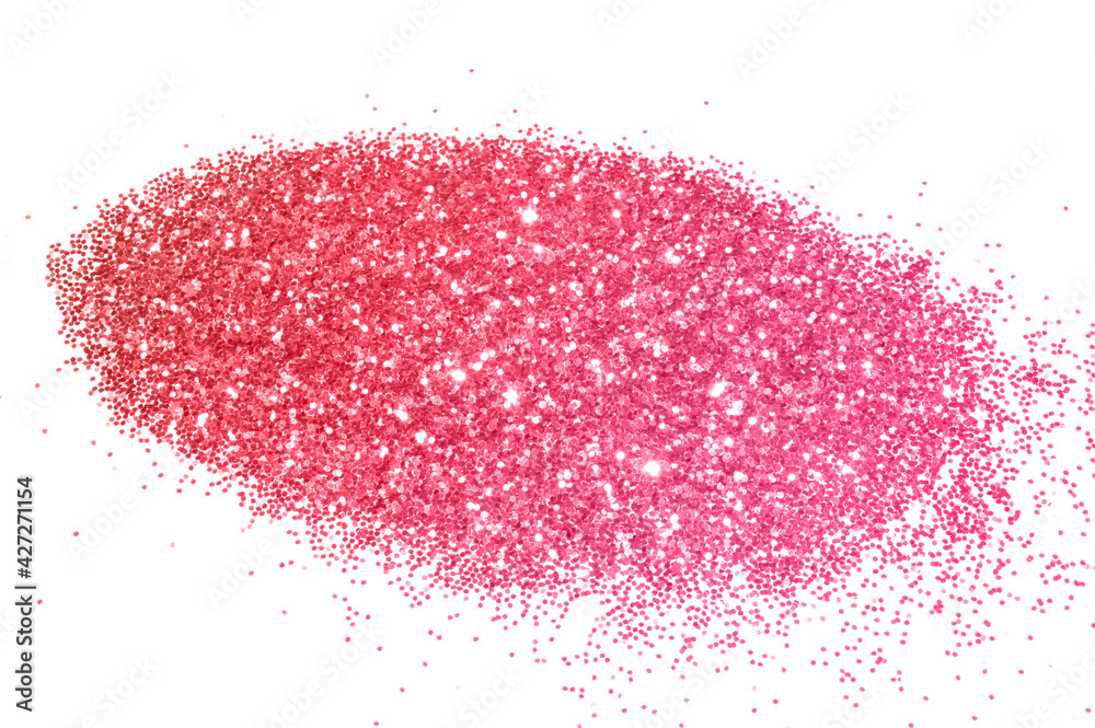 Pink glitter sparkles on white background