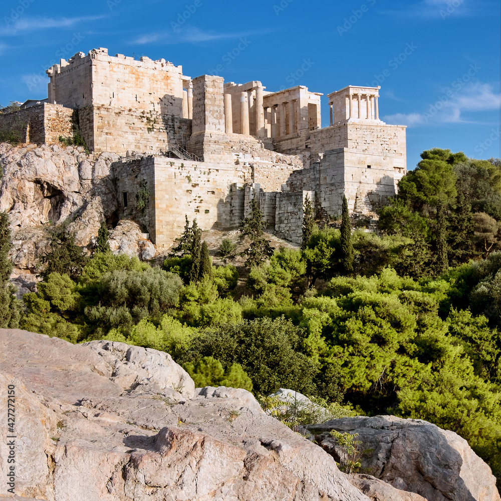 Acropolis fortress from the Areopagus in Athens