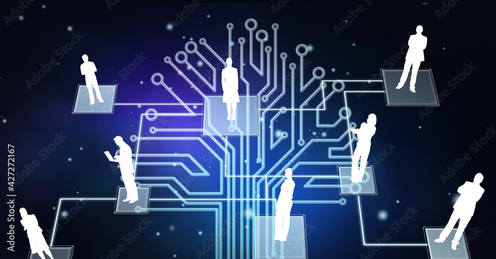 Naklejka premium Composition of people icons over processor circuit board