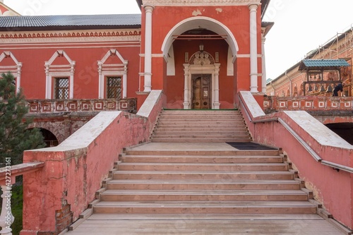 Wide stone staircase to brotherly cells. Vysoko-Petrovsky Monastery - complex of architectural monuments