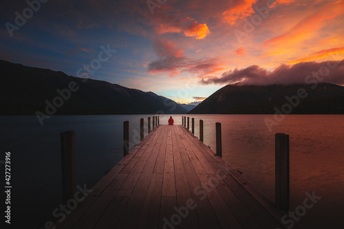 Sunset over lake Rotoiti, New Zealand photo