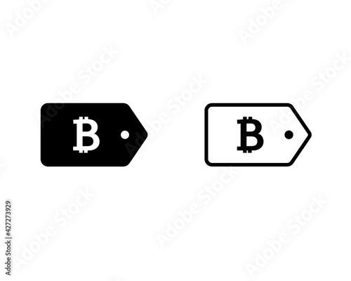 Bitcoin price tag icon - bitcoin cryptocurrency sale tag, flat design, vector icon