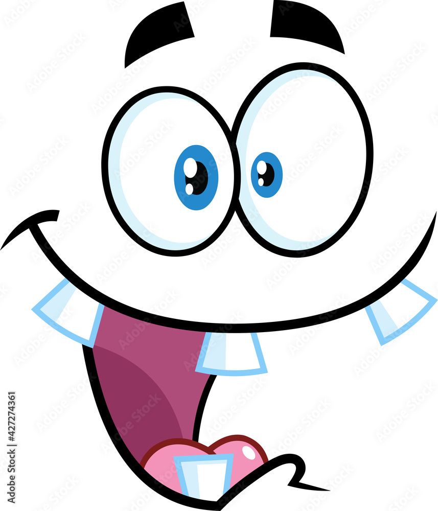 Crazy Cartoon Funny Face With Smiling Expression. Vector Illustration Isolated On White Background Crazy Cartoon Funny Face With Smiling Expression. Vector Illustration Isolated On White Background