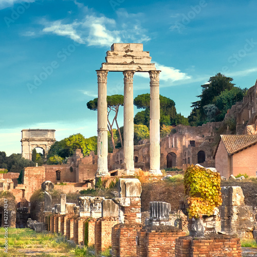 Ruins of Roman Forum, or Forum of Caesar, in Rome photo