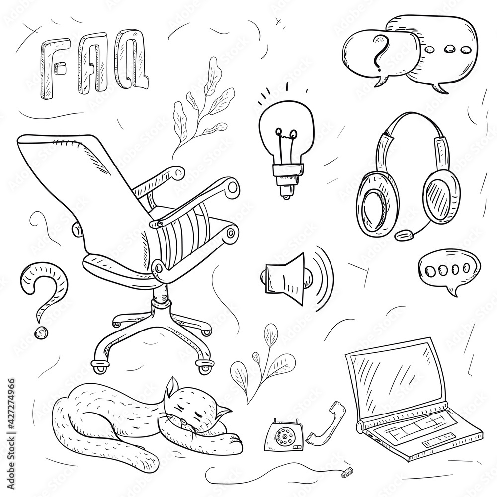 A large set of contour isolated icons for the design of web pages and mobile applications of the site FAQ pages