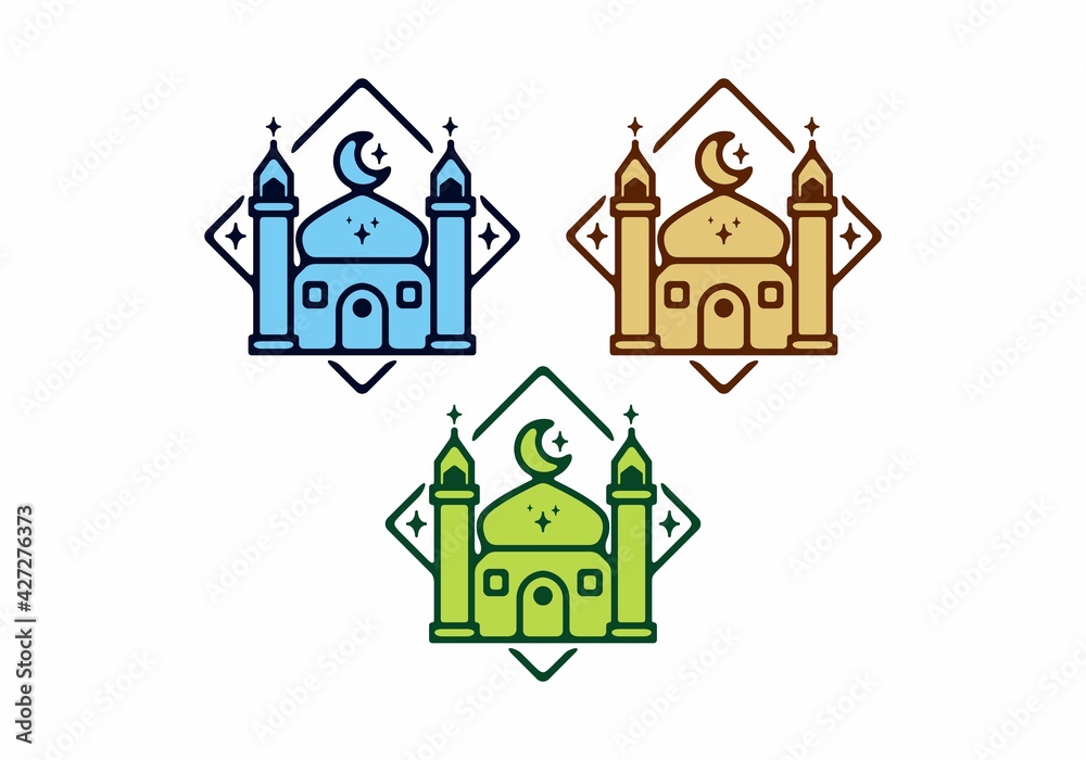 Colorful Big Mosque flat illustration ramadan theme