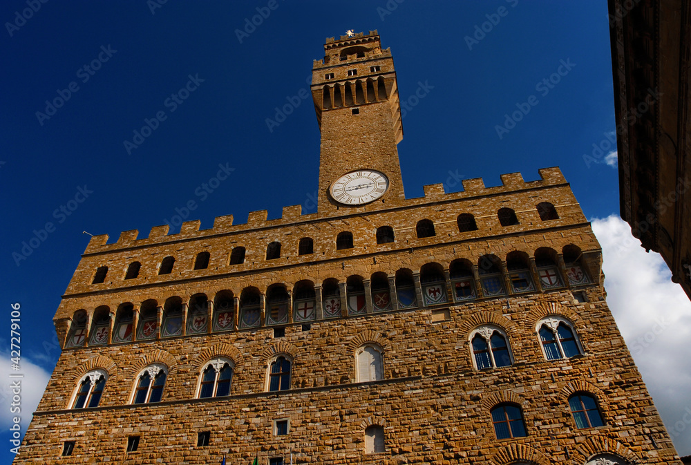 Palazzo Vecchio (Old Palace), the beautiful Florence town hall erected in the 14th century and  designed by the famous medieval architect Arnolfo di Cambio