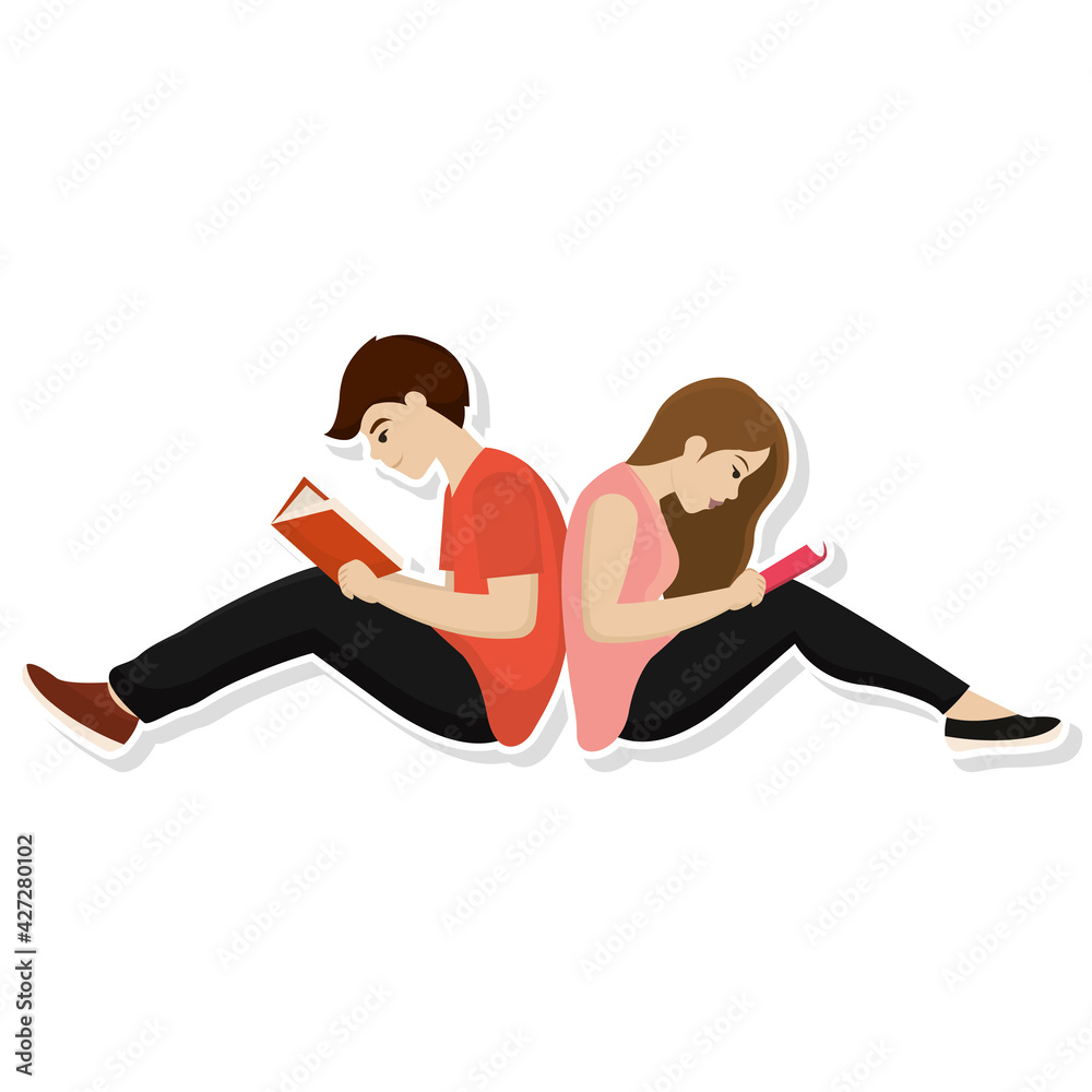 Couple reading books together. Hobbies concept - Vector illustration Couple reading books together. Hobbies concept - Vector illustration
