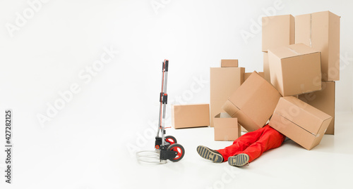man covered with boxes accident