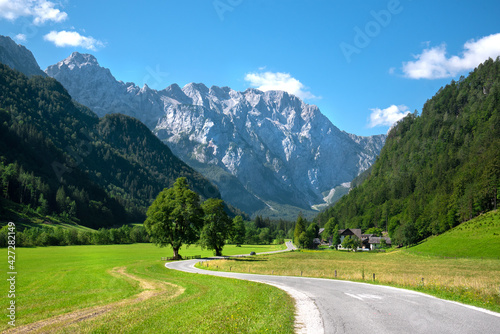 Beautiful summer view of amazing Slovenia nature. Logarska Dolina and Solcava panoramatic road. 