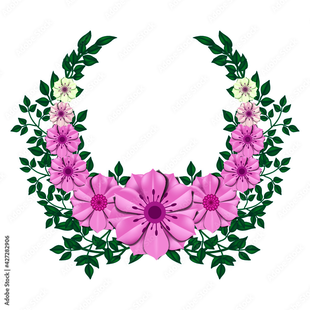 Mothers day pink circular floral border with green leaves made with paper 2