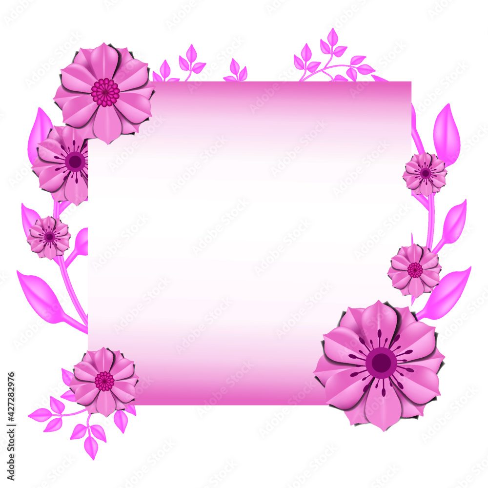 Mothers day pink circular floral border with green leaves made with paper
