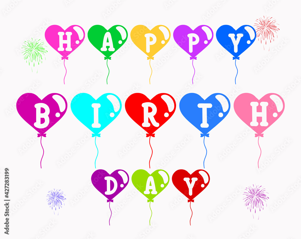 Happy birth day letters in colorful heart shape baloons
