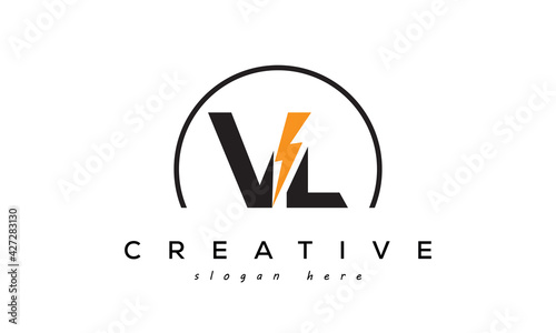Letter VL Creative Electric Bolt Logo Design With Lighting Thunder Bolt